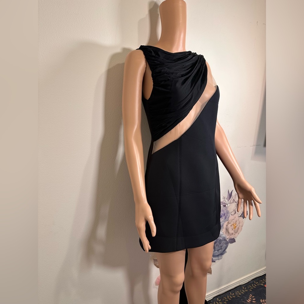 New David Koma Draped Chest Mini Dress in Black cutout mesh with cape size 8 - Picture 5 of 10